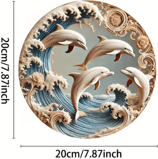 Inspire Picks Wooden Dolphin Wall Plaque 2D Ocean Theme Decor For Bedroom, Office & Cafe 1 2pcs