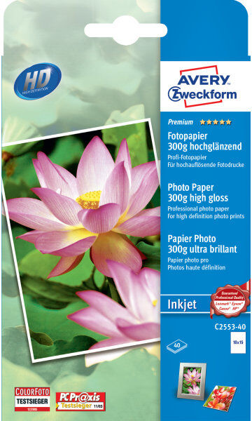 Avery Inkjet Fotopapir, Glossy, 10x15/300g/20ark