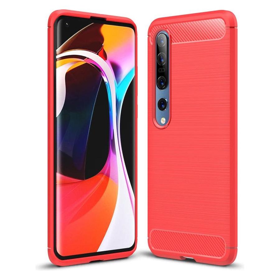 Cover-Discount Xiaomi Mi 10 / 10 Pro - Metall Carbon Look Gummi Hülle rot (Xiaomi Mi 10, Xiaomi Mi 10 Pro) (101906524B)