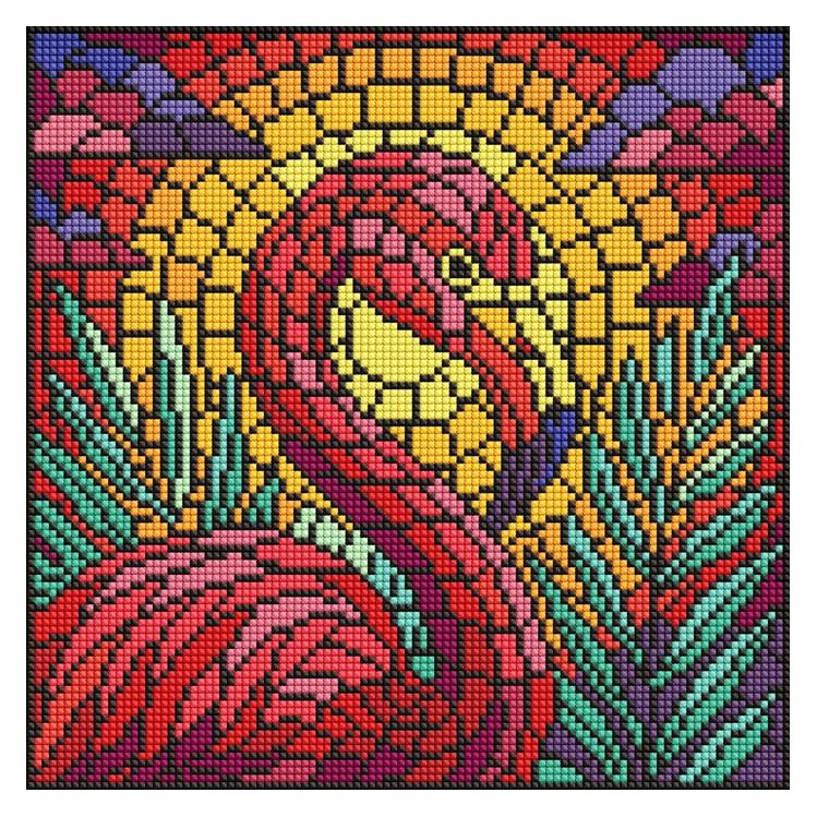 Ideyka Diamond Painting - Buntglasfenster - Flamingo 30 x 30 cm mit Rahmen (AMO8318)