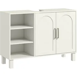 HOMCOM Unterschrank Bad 2-türig verstellbare Regale erhöhte Beine Holz 90x30x63 cm Creme