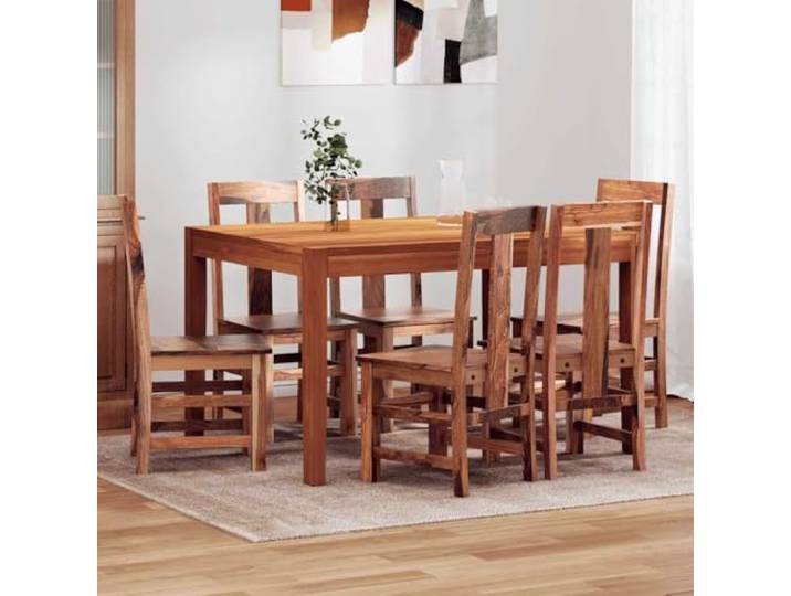 KLGBNCVE Esszimmerstühle 6 STK. Massivholz Honigbraun Hochlehner, Landhaus-Stil, matte Lackierung, Holzmaserung, Unikat, pflegeleicht, für Gäste