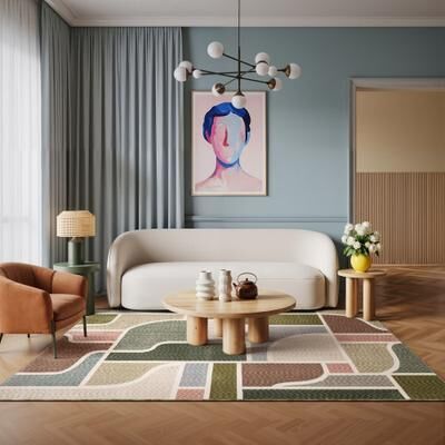 Style Haven Tobias Mid-Century Modern Green/ Multi Area Rug