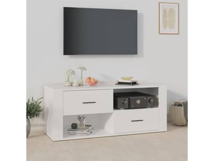 HEFZGDB Klassischer TV-Schrank Weiß 100x35x40 cm aus Holzwerkstoff mit Schubladen und Fächern für Multimedia Geräte und Stauraum