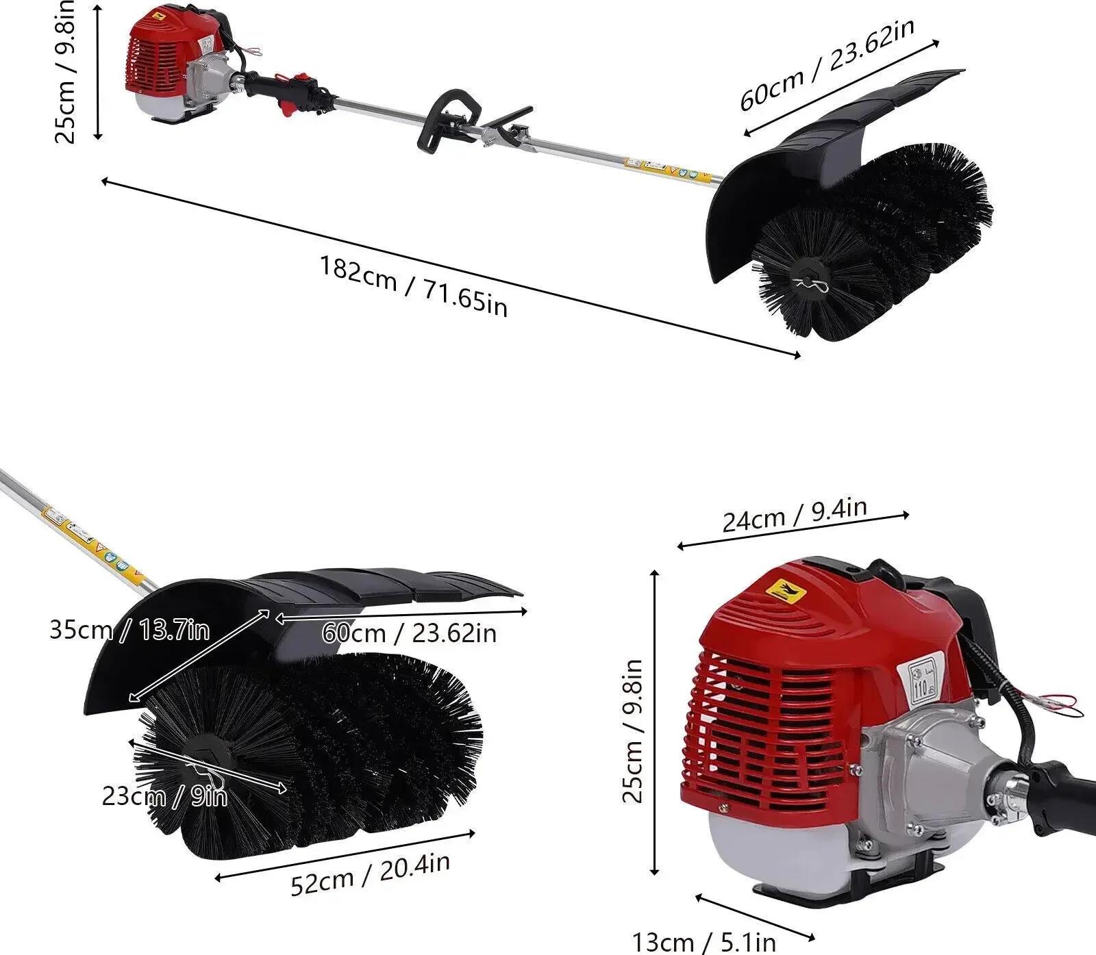 Motorbesen Schnee Einfahrt Kunstrasen - 52cc Benzin Kehrmaschine Garten - 2-Takt 1-Zylinder Motor - 2,3 PS - Bürstenbreite 58 cm - Schwarz