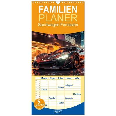Familienplaner 2027 - Sportwagen Fantasien mit 5 Spalten (Wandkalender, 21 x 45 cm) CALVENDO