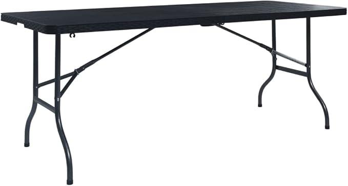 Gartentisch klappbar schwarz 180 x 75 x 72 cm HDPE Rattan Optik, wetterfest pflegeleicht stabil rostfrei platzsparend für terrasse Balkon Camping und Outdoor Einsatz