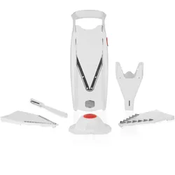 Börner V5 PowerLine Plus Set Gemüsehobel, Obst- & Gemüseschneider mit Fruchthalter, Scheibeneinschub, Sparschäler, 10 Schnittarten, 6 tlg. Set, Weiß