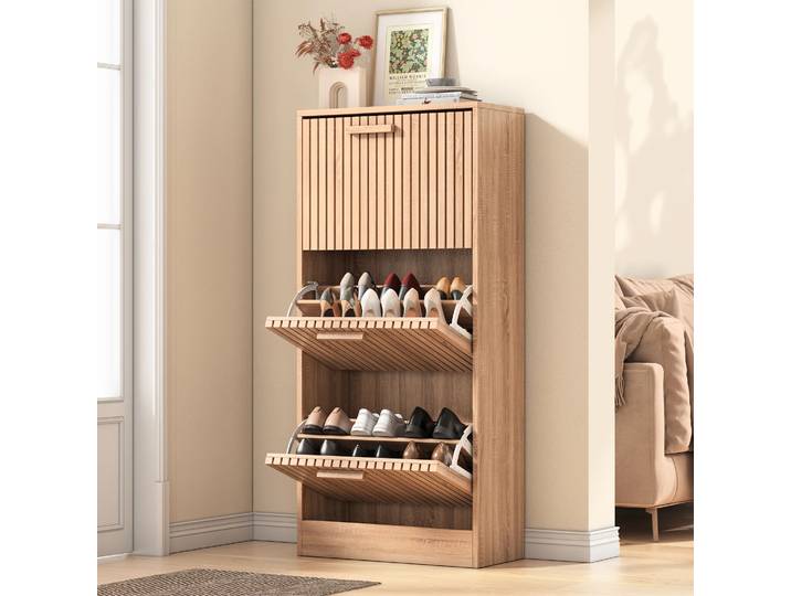 Rosahqnda Table d'appoint couleur bois table en bois massif armoire à chaussures avec couvercle articulé armoire de rangement anti-poussière