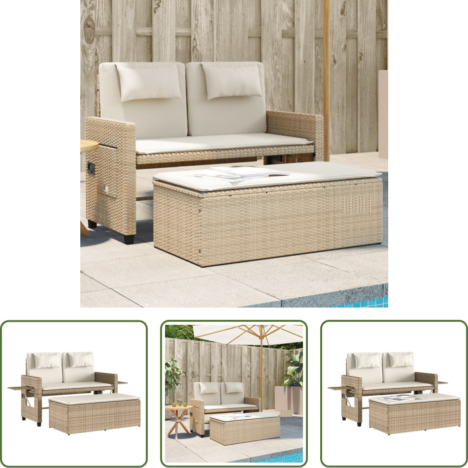 The Living Store Gartenbank Verstellbar mit Kissen Beige Poly Rattan