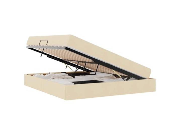 KKgypkn Hydraulisches Stauraumbett mit Matratze 160x200 cm, Aufbewahrungsbett Creme mit Matratze, Polyesterbezug und schwarzem Metallrahmen, inklusive Lattenrost