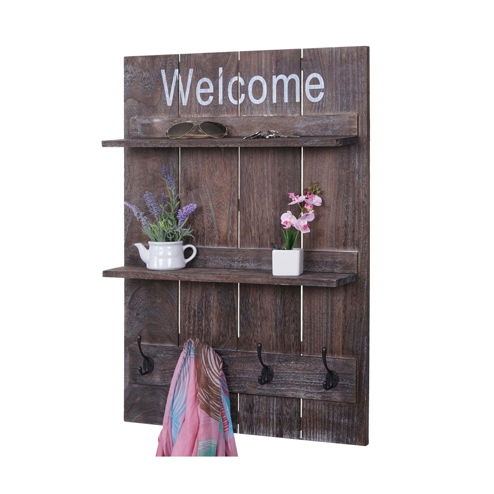 Wandgarderobe MCW-C89 Welcome, Garderobe Garderobenpaneel, Shabby-Look Vintage, 90x60cm ~ braun, shabby