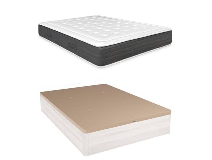 Somnia Descanso - Pack Kretische viskoelastische Matratze + klappbares Holzbett mit großer Kapazität Farbe Polar 135 x 190