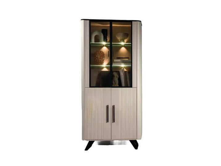 Xlmoebel Vitrine Beige Vitrine mit Glasfront und edlem Design (1-St., Vitrine) Hergestellt in Europa