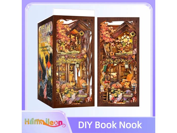 Hamaileon bricolage Miniature chambre maison Kit serre-livres étagère bibliothèque décor pour adultes adolescents 3D livre coin Kit (Twilight Cottage)