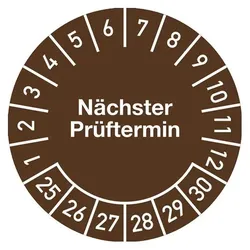Moedel, Sicherheitskennzeichnung, Mehrjahresprüfplakette Ø 20 mm Nächster Prüftermin 2026 - 2031 Folie