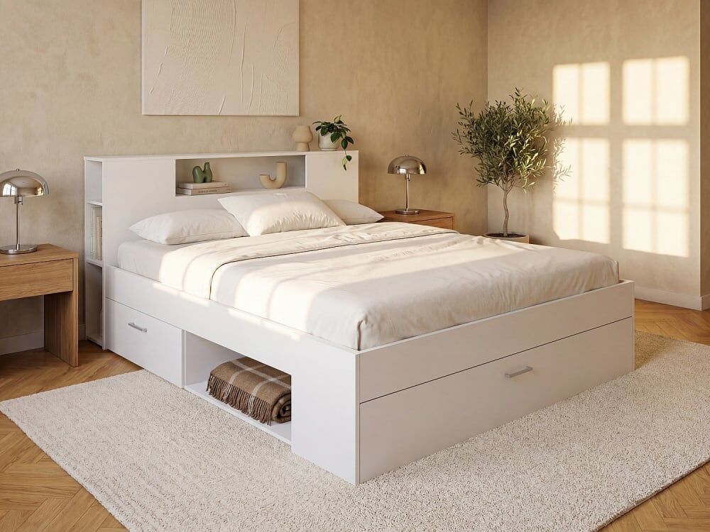 Unique Base de cama madera blanco