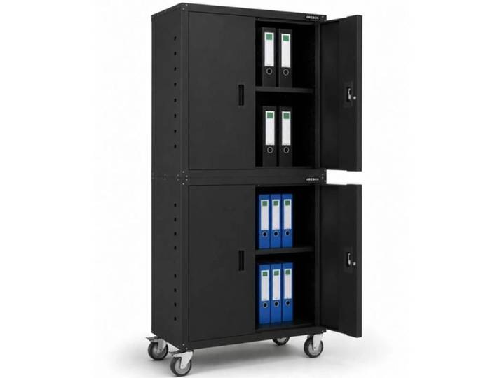 AREBOS Armoire de Bureau Armoire de classement Armoire de Rangement 2 étagères réglables en Hauteur 180x90x40cm Noir