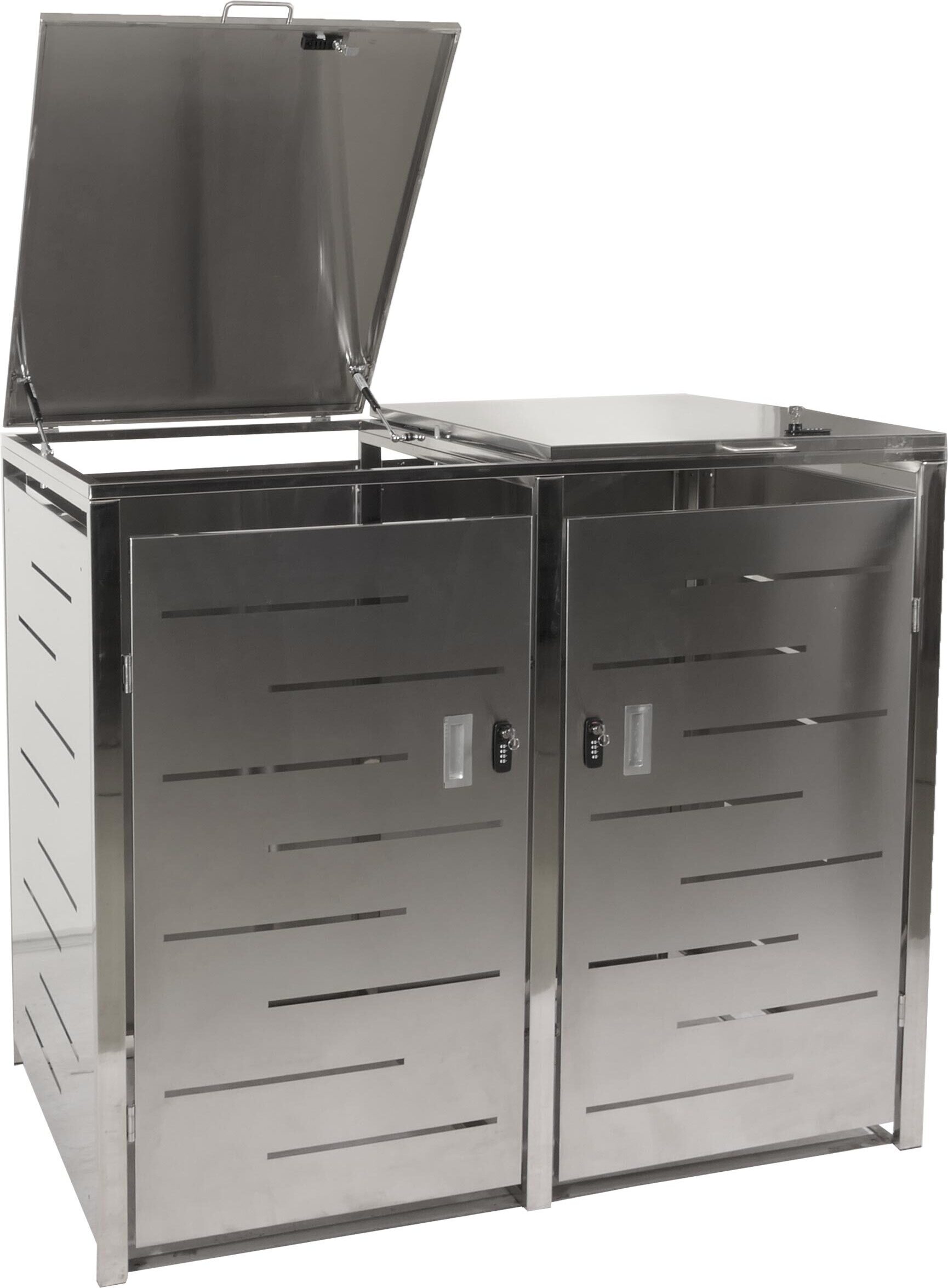 2er-Mülltonnenverkleidung HWC-E83, Mülltonnenbox Mülltonnenabdeckung, erweiterbar 117x131x80cm Edelstahl 48kg