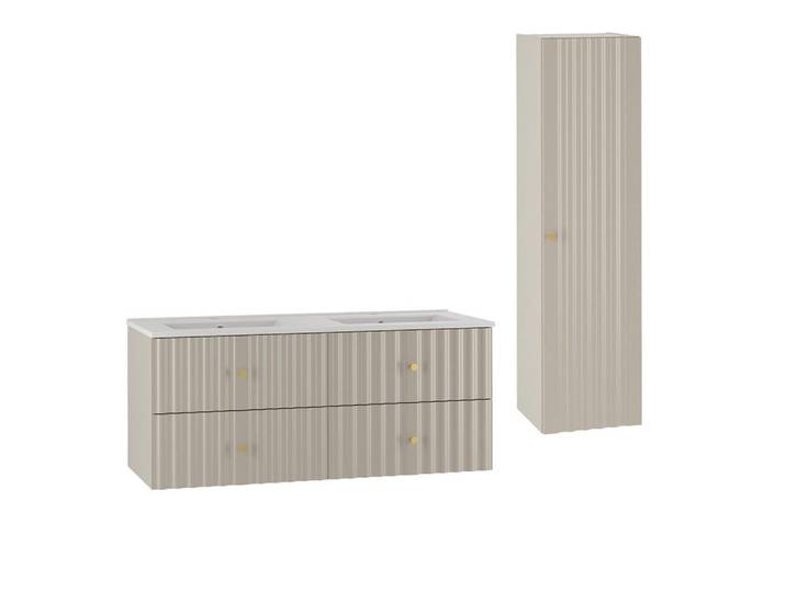 Petits-meubles Badmöbel 120cm Izae 2er-Set Kaschmir, Holzwerkstoff, 120x50x45.8 cm, Badezimmer, Badmöbelsets & -serien, Badmöbelset
