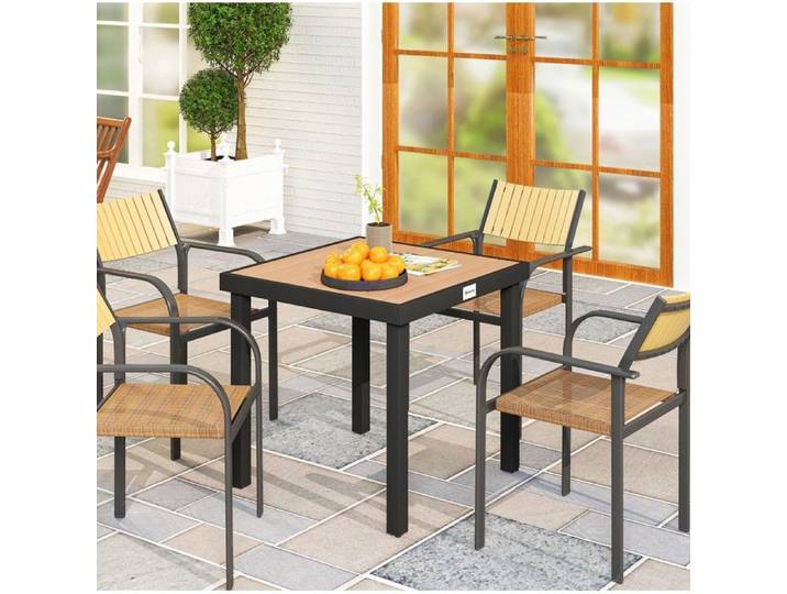 Table De Jardin Carree Aspect Bois Table Exterieure FloraGrace Pour Terrasse Balcon Pieds Reglables Antiderapants 78x78x74cm