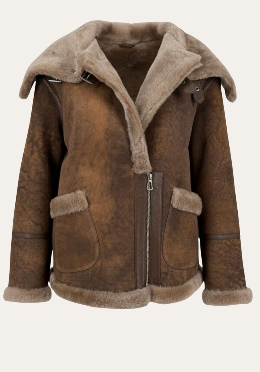 Shearling Jacke - sportliche Lammfelljacke mit urbaner Note - Größe: XXL
