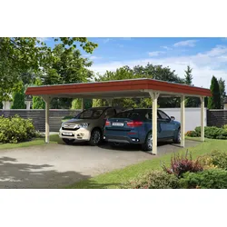 Skan Holz Walmdach Carport 630cm farblich unbehandelt Holzcarport