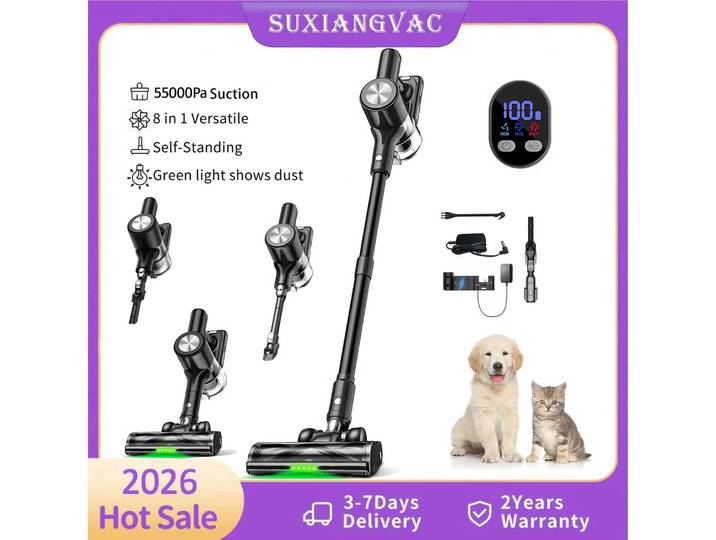 Aspirateur sans fil, 55Kpa/55 minutes, aspirateurs pour la maison, aspirateur-balai anti-emmêlement avec auto-support, charge murale