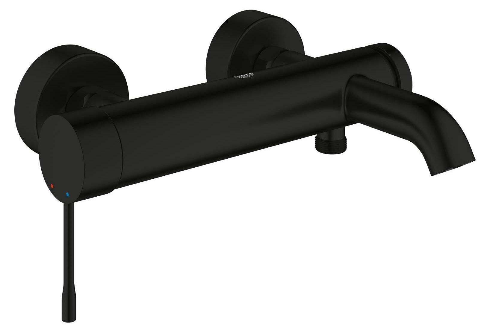 Wandarmatur Badewanne, Metallhebel, Keramikkartusche 35 mm, Matt Schwarz