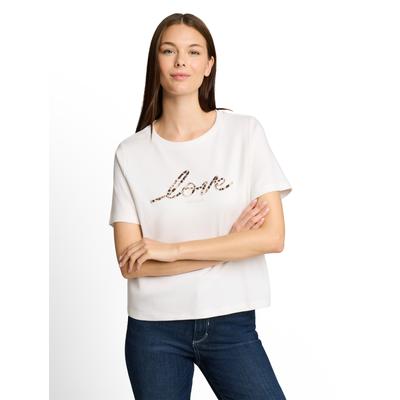 Kurzarmshirt TOM TAILOR, Damen, Gr. XXL, weiß (whisper weiß), Jersey, Obermaterial: 100% Baumwolle, bedruckt, normal hüftbedeckend, Rundhals, abgesteppte Kante, Shirts, Sommershirt mit Prints und Rundhals