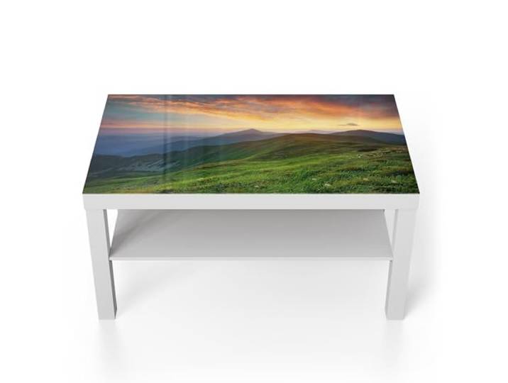DEQORI Glastisch weiß groß 90x50 cm Motiv Abendlicher Horizont ausgefallener Beistelltisch aus Glas Hochglanz Couchtisch fürs Wohnzimmer moderner Couch Tisch mit Design