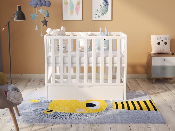 Babybett Beistellbett 100x50cm mit Schaumstoffmatratze Weiß Paris Kinderbett Baby Bett Holz Mitwachsend Gitterbett mit Schublade