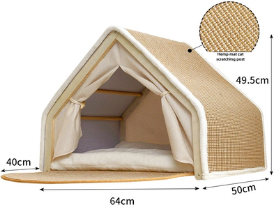 PetsAreLife Cat Nest Winter Cat House Shell With Scratch Board, Semi Enclosed Sleeping Bag l