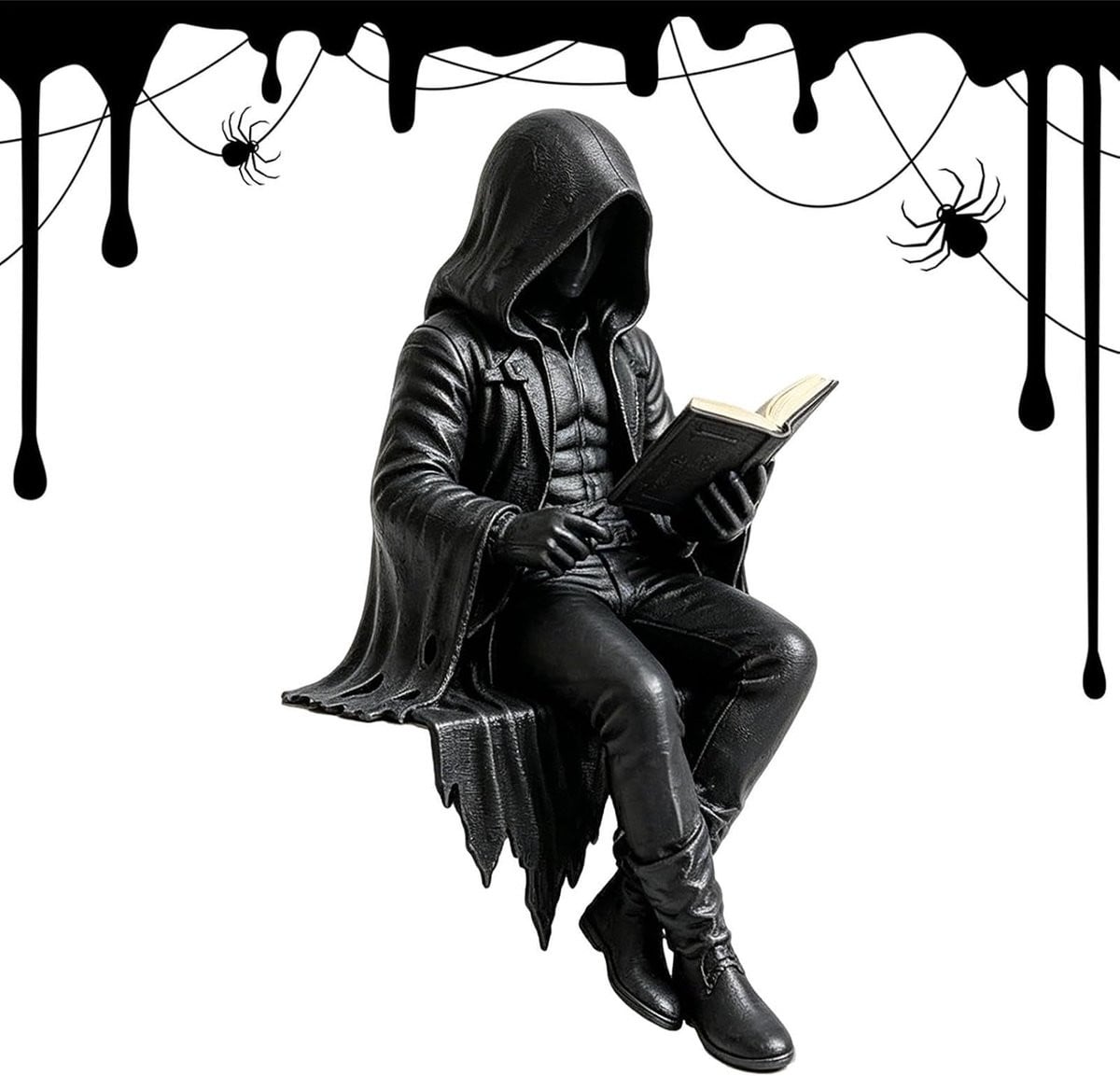 Monnikenfiguur Beeld - Gothic Decoratie - Handgeschilderd - Zwart - 12 x 6 cm