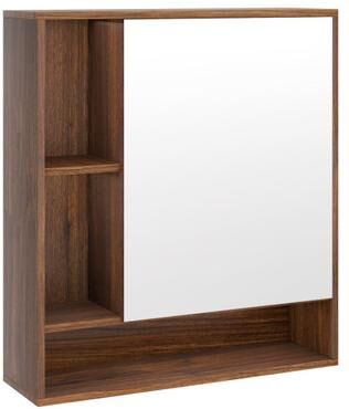 Costway Wall Mounted Bathroom Cabinet with Mirror Single Door-Walnut
