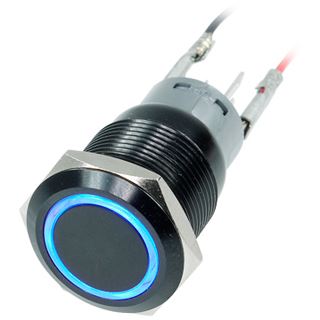 Phobya Vandalismusschalter 19mm Aluminium schwarz, blau Ring beleuchtet 5pin