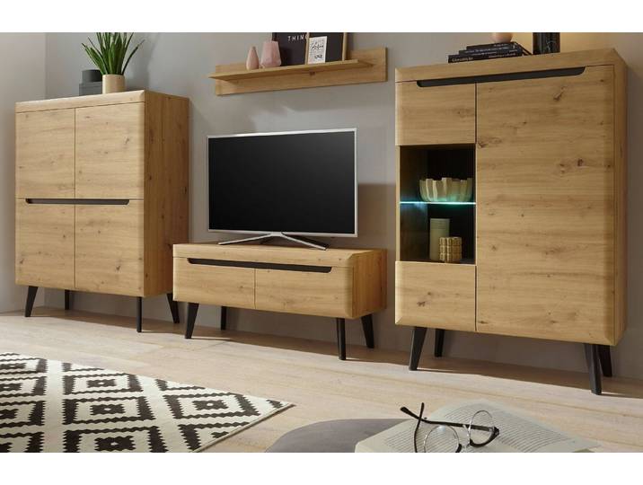 Furn.Design Wohnwand Ronson, (Schrankwand in Artisan Eiche, 4-teilig, ca. 340 x 170 cm), skandinavisches Design