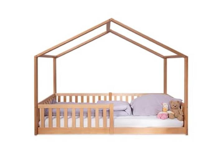 tiSsi® Bodenbett/Hausbett Enno 90x200 cm Buche Natur inkl. Opt. Dach