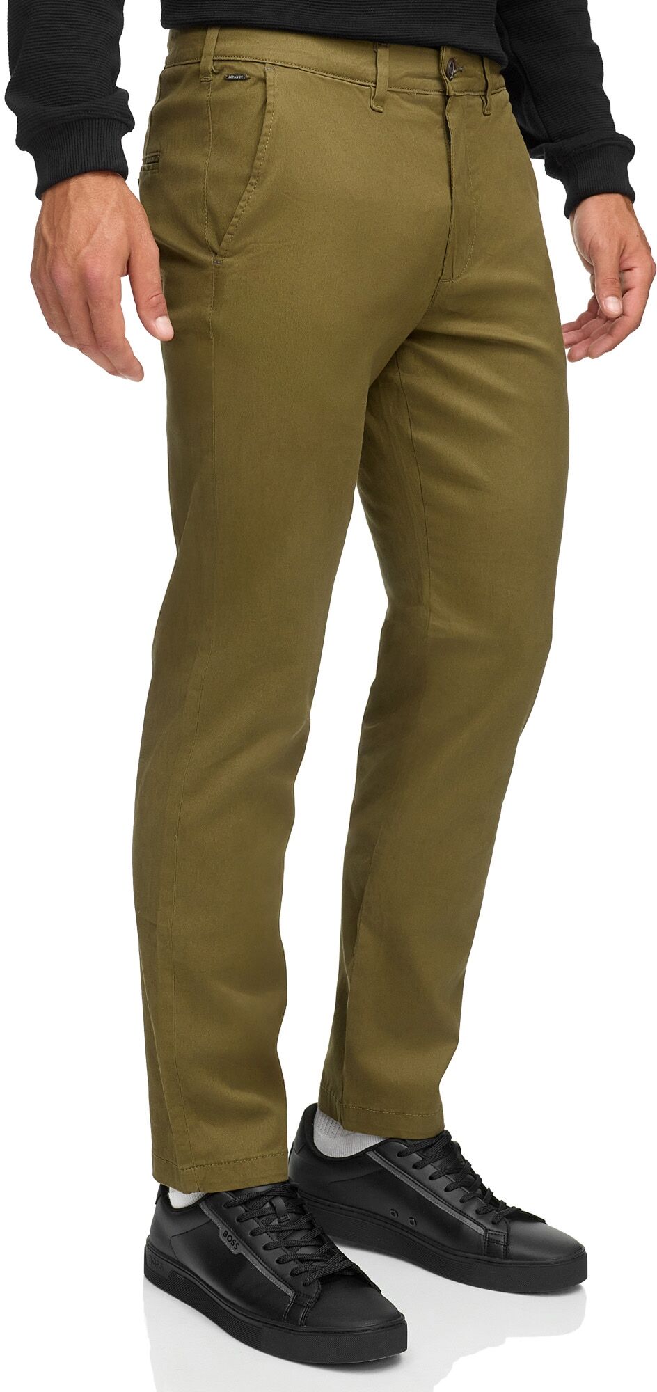 Chinos INDICODE "INRafle", Herren, Gr. 28, Länge 32, grün (capers), Web, Obermaterial: 98% Baumwolle, 2% Elasthan, unifarben, regular fit lang, Hosen Chinos capers 28, Länge 32