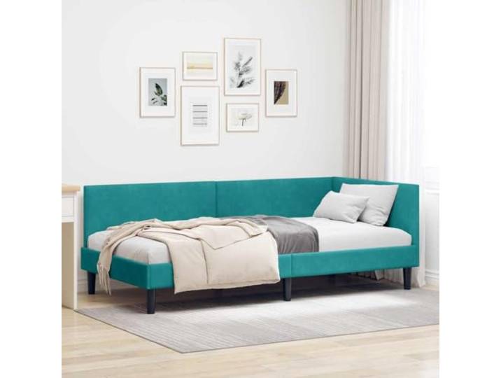YUTAASU Eckbettgestell Mit Kopfteil Türkis 90x200 Samt Bett Und Sofa Kombination, Stabiler Lattenrost, Modernes Design, Pflegeleicht