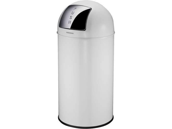 Mülleimer FACKELMANN BERLIN, Push Abfalleimer 40L , weiß (weiß matt), H:77cm Ø:36cm, Edelstahl, Mülleimer, Mülleimer, Retro-Design, großes Fassungsvolumen, lackiertes Edelstahlgehäuse