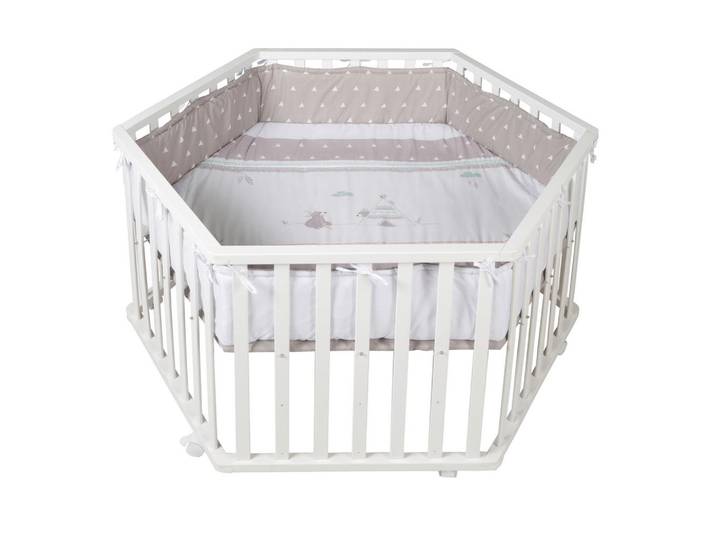 Roba Laufgitter Indibär, Weiß, Taupe, Schichtholz, Bär, 121x72x106 cm, höhenverstellbar, Babymöbel & Kindermöbel, Babyzimmer, Laufgitter