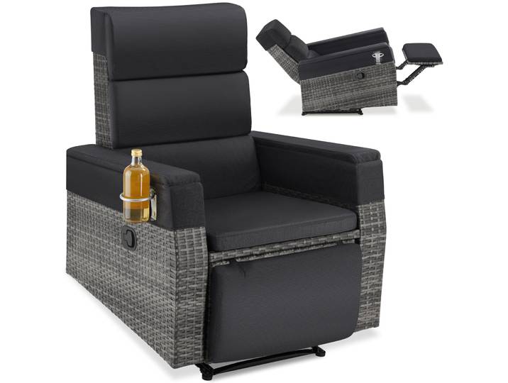 Rattansessel Pacentro, Aluminium, verstellbare Lehne, 150 kg - grau