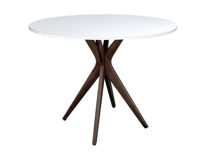 Table de salle à manger ronde Lynda Ø 90cm Blanc Placage noyer véritable