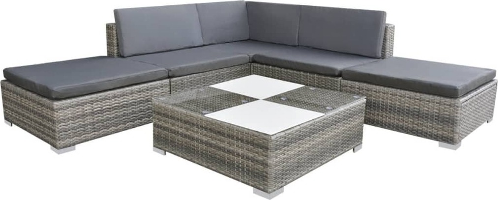 6-tlg. Garten-Lounge-Set mit Kissen Poly Rattan Grau