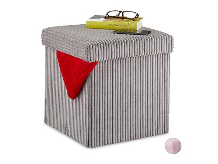 Relaxdays Cube Rangement\, Pliable\, Tabouret Velours avec Espace de Rangement\, carré\, avec Couvercle\, 38x38x38 cm\, Gris