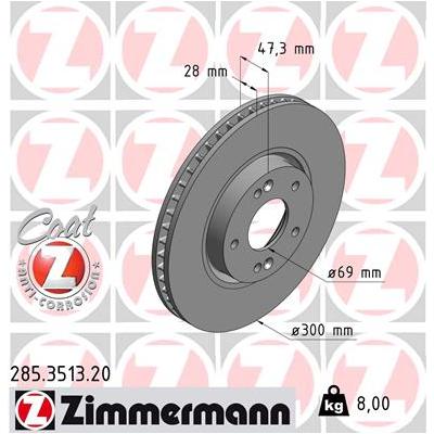 ZIMMERMANN Bremsscheibe COAT Z 285351320 Vorderachse belüftet 300mm 28mm für HYUNDAI