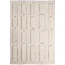 Teppich Zina aus Stoff, Boho Skandi Design, creme grau, 160x230 cm, weicher Flor