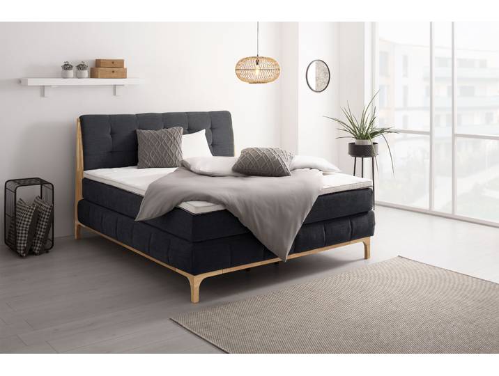 Boxspringbett, 181x216 cm, Polyester, Schwarz, 7-Zonen-Taschenfederkern, Modern, OTTO Products