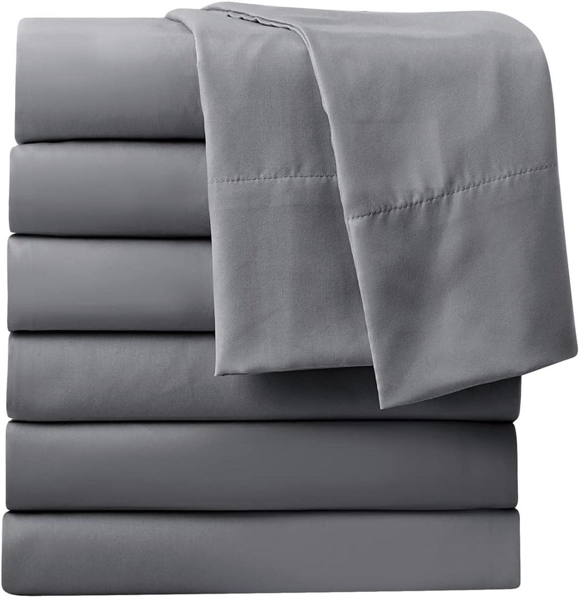 Set van 6 donkergrijze platte lakens van zachte microvezel